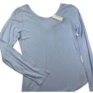 James Perse Womens Size 2 Light Blue‎ Slub Jersey Long Sleeve Scoop Neck Top NEW